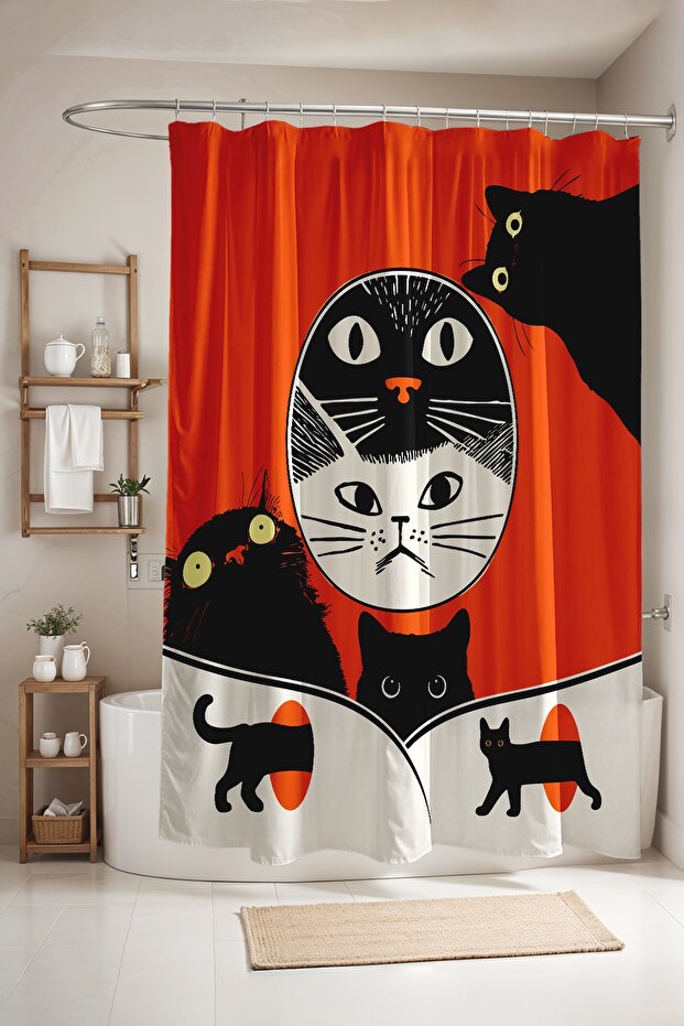 Bathroom Curtain, Watching Cats Patterned Shower Curtain, Bathtub Curtain 175X200Cm
