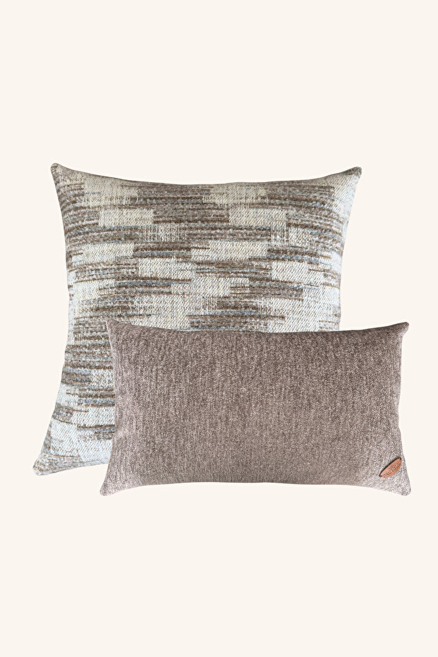 Set of 2 Abstract Patterned Brown Beige Stuffed Throw Pillows