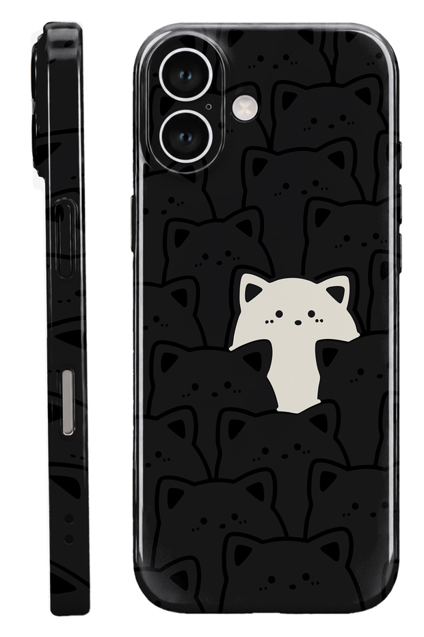 iPhone 16 White Cat Protect Slim Glossy Full Covering Print Phone Case with Camera Protection