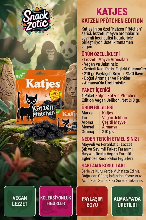 Katjes Katzen Pfötchen Vegan Licorice Flavored Cat Paw Gel Candy 210 g – 100% Halal