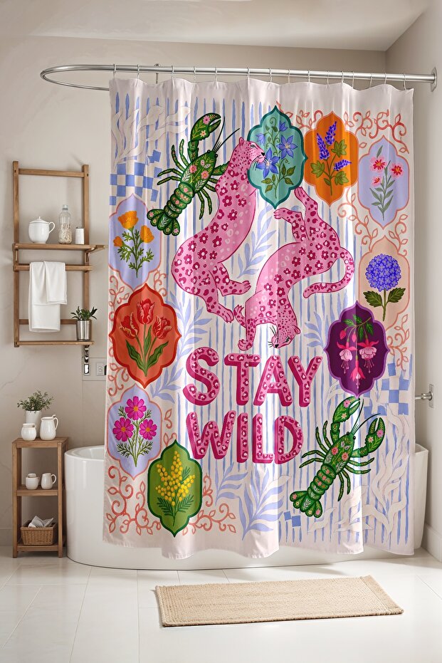 Bathroom Curtain, Wild Pink Tigers Patterned Shower Curtain, Bathtub Curtain 175X200Cm