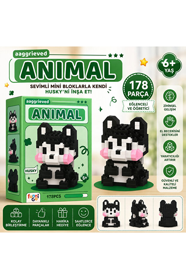 178-Piece Cute Husky Mini Block Building Set – Educational Creative Toy and Building Set for Ages 6+ 🐶 💚