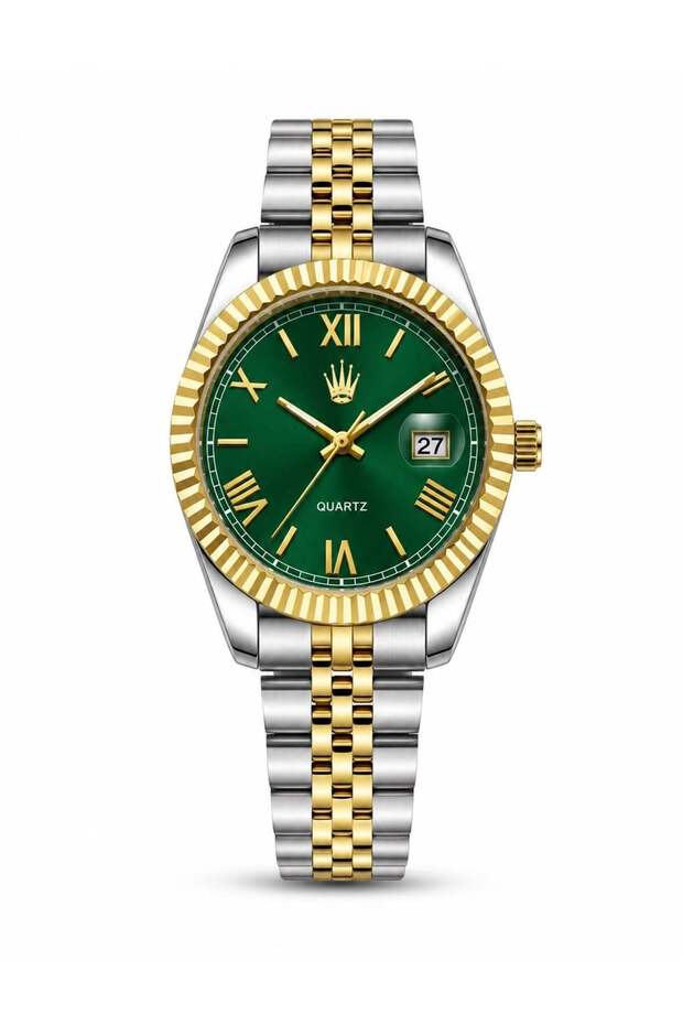 Calvior Silver Gold Green Steel Wristwatch