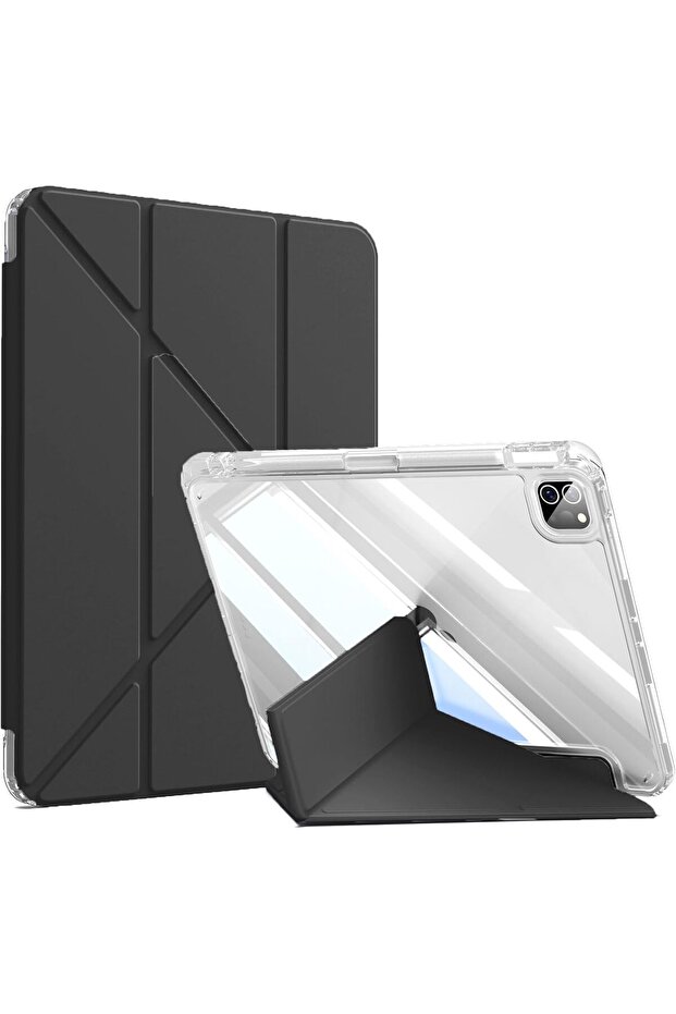 Slim iPad Air 13 And IPad Pro 12.9" Case, Y-Fold Stand, Clear Back, Auto Wake Sleep, Pencil Holder