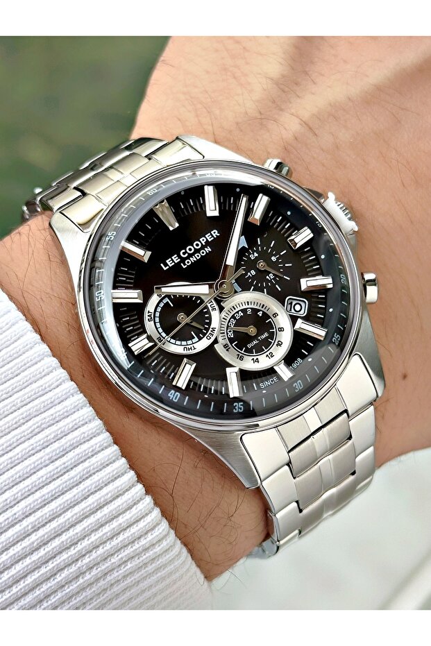 Silver-Black Color 5 Atm Multi-Function Steel Band Men's Wristwatch 8213Lc