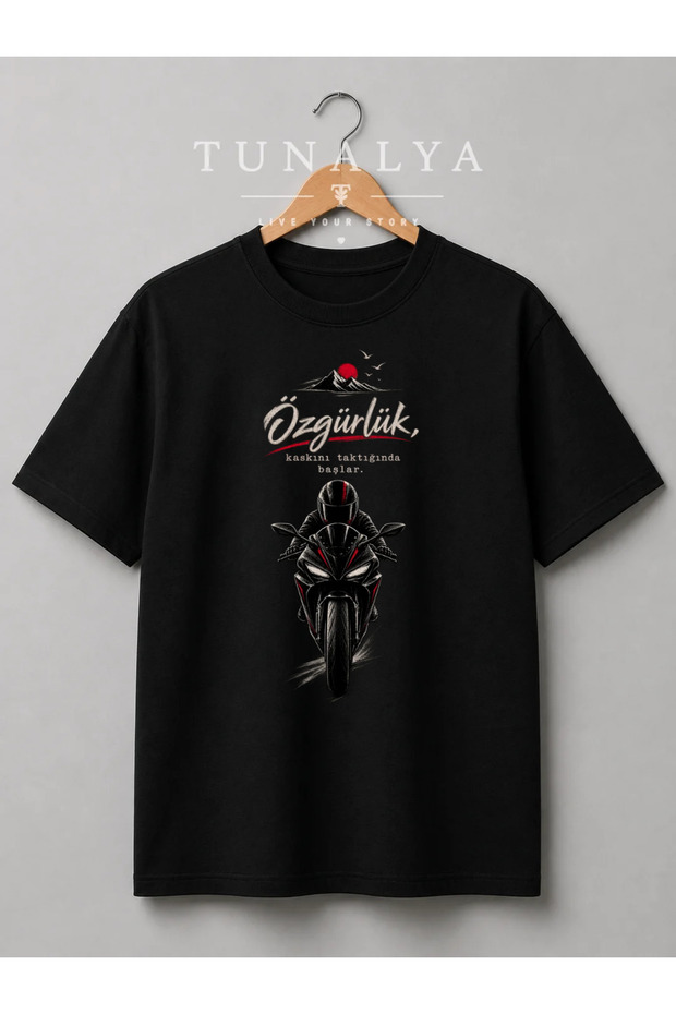 Tunalya Free-Spirited Biker Motorcycle Design Premium Printed Unisex Cotton T-Shirt - High Quality