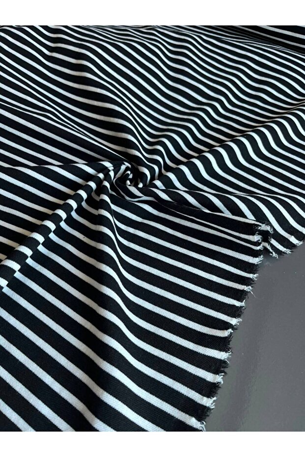 Black and White Horizontal Line Patterned Cotton Ribbed Fabric Double Width 150 cm - by the Meter - Tracksuit Pajamas Dress Blouse Trousers Suit Fabric