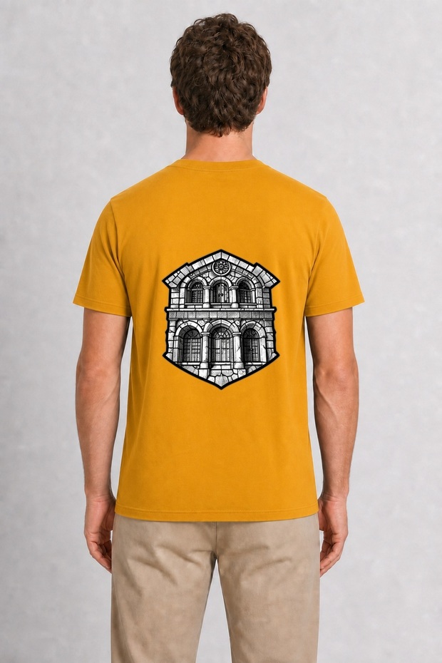 Men's Barcelona Architectural Engraving Pattern Back Print - Yellow