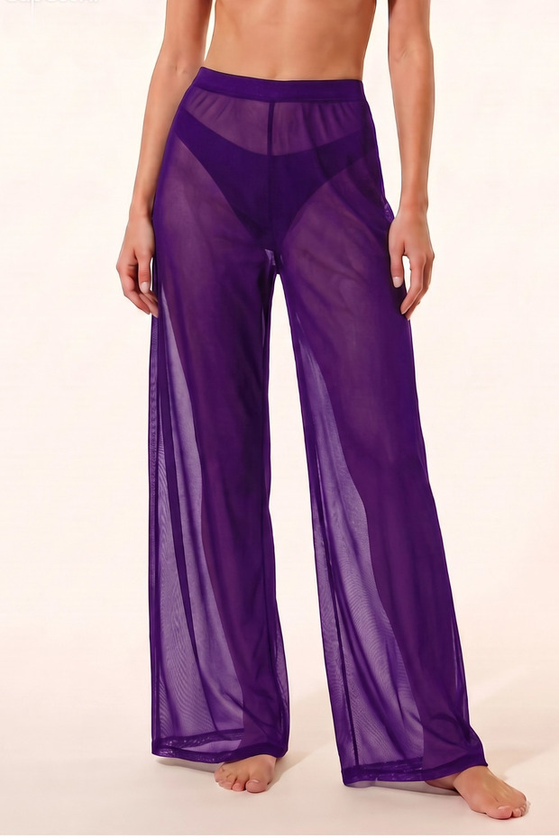 Tulle Purple Pareo Pants Transparent Beach Pants