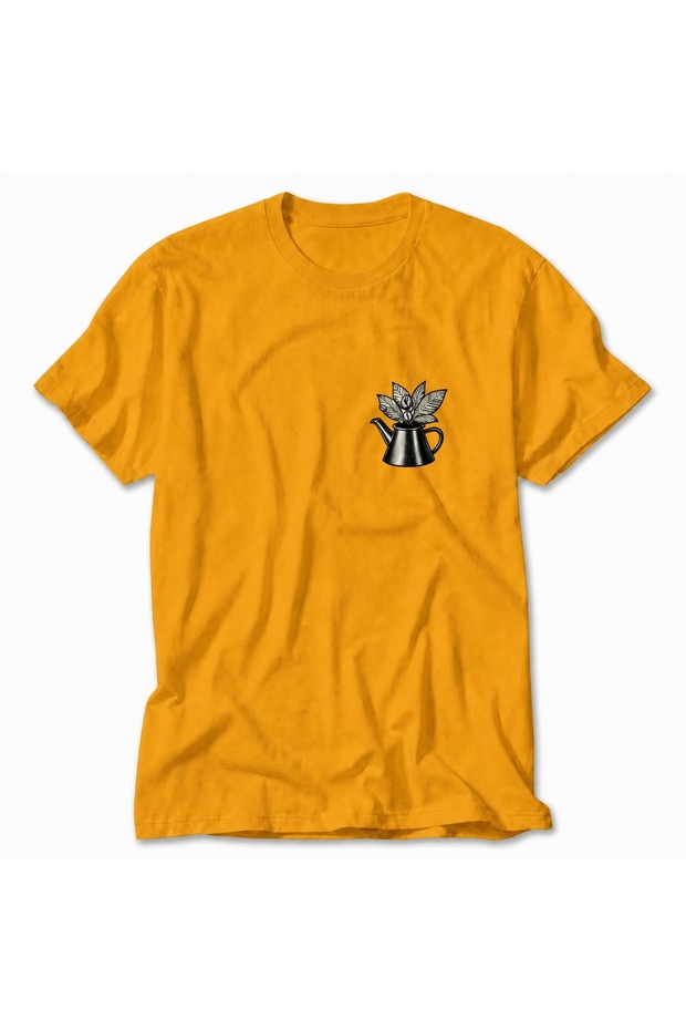 Women's Moka Pot Art Engraving Design T-Shirt Print - Yellow
