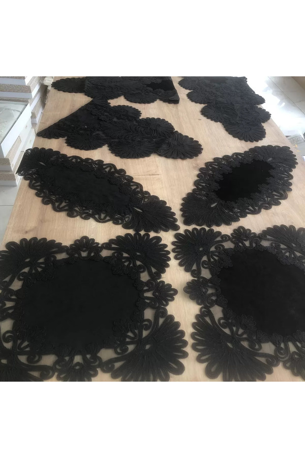 Living Room Set Dowry Set Black Runner Set 7 Piece Velvet Runner Table Console Coffee Table Cover Palm Tree