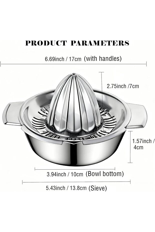 Citrus Lemon Orange Grapefuit Juicer Manual Squeezer 304 Stainless Steel Robust Hand Juicer Reamer Rotation Press with Strainer&12 OZ Bowl, 2 Pour Spouts, Dishwasher Safe, Easy to Clean, Heavy Duty