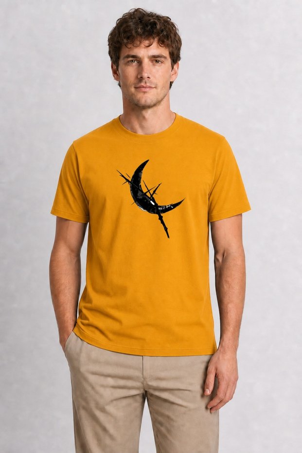 Men's Sumi-E Style Bamboo and Moon Design - Yellow
