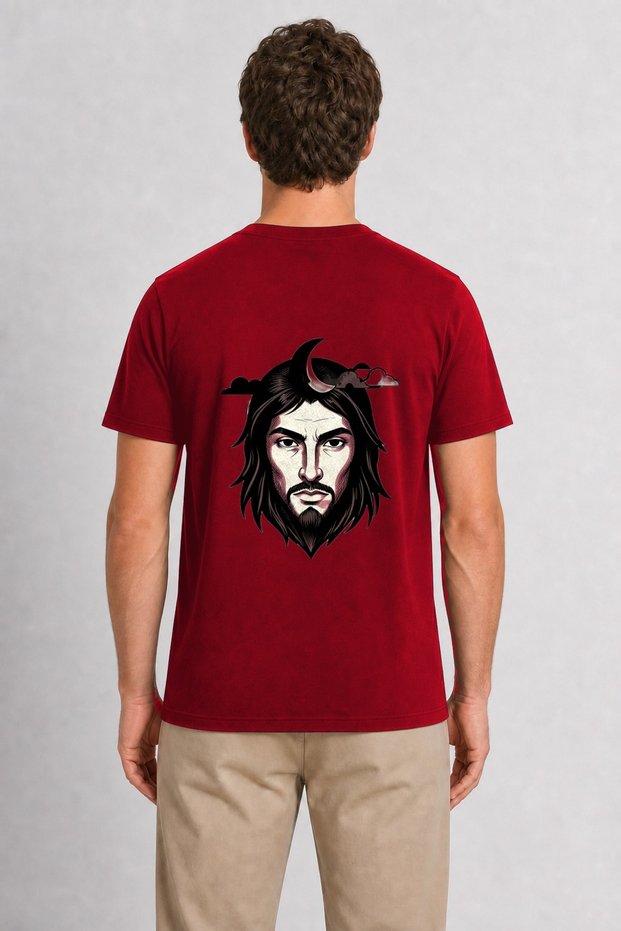 Men's Minimalist Zen Warrior Illustration Print Back Printed - Red