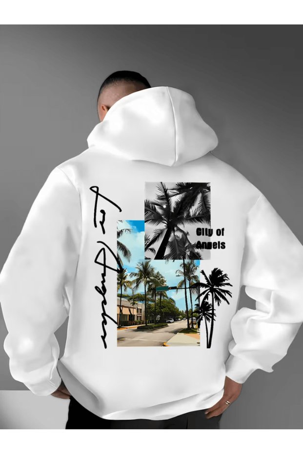 Los angeles printed premium oversize 3 thread soft hooded sweatshirt hoodie