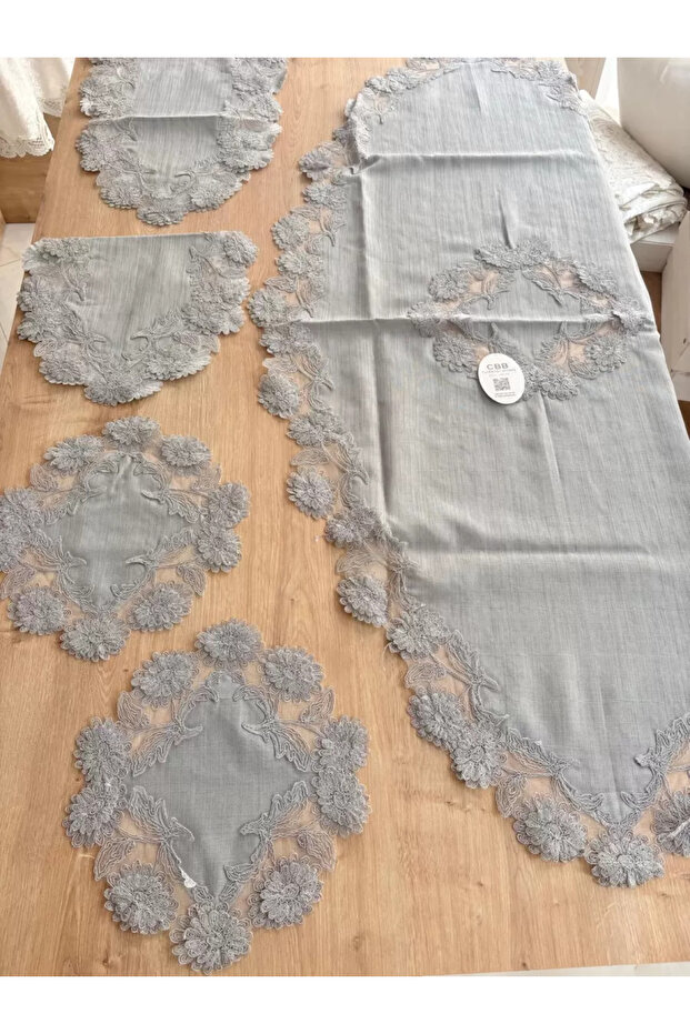 Living Room Set Dowry Set Gray Runner Set 5 Piece Linen Tablecloth Runneri Flowers