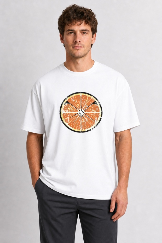 Men's Citrus Patterned Graphic Printed T-Shirt - White