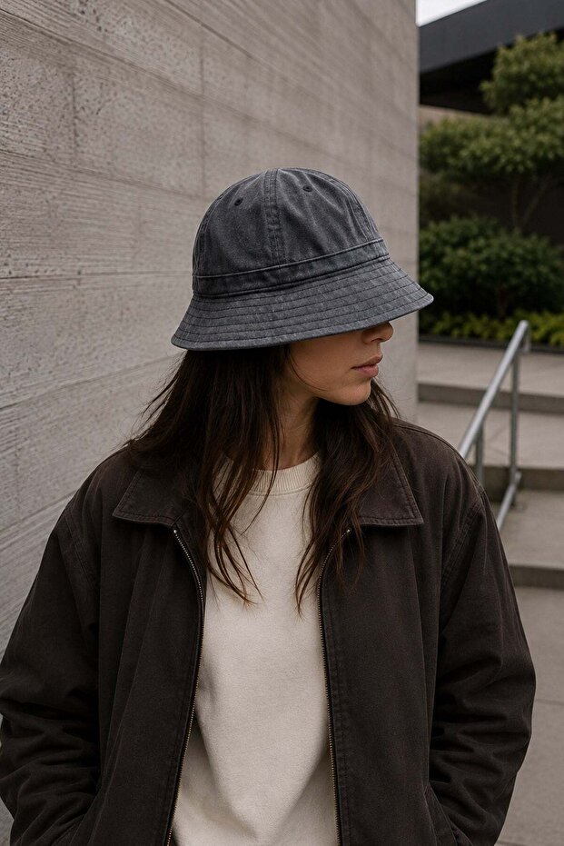 Unisex Washed Antrachite Bucket Hat Cotton Fisherman Hat