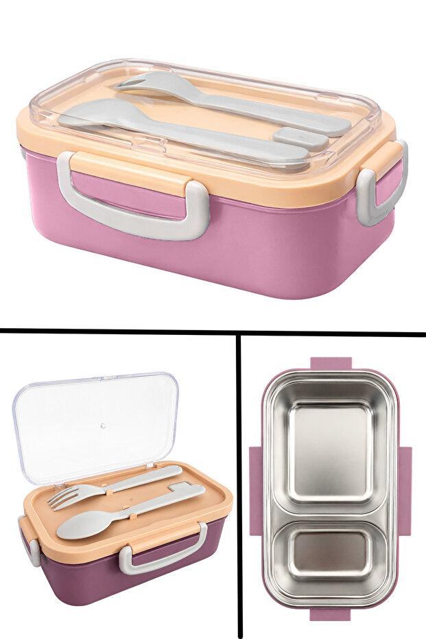 Aura Stainless Steel Children's Lunch Box (300 + 150 ml) Double Compartment Food Storage Container (21 X 13 X 8 cm)