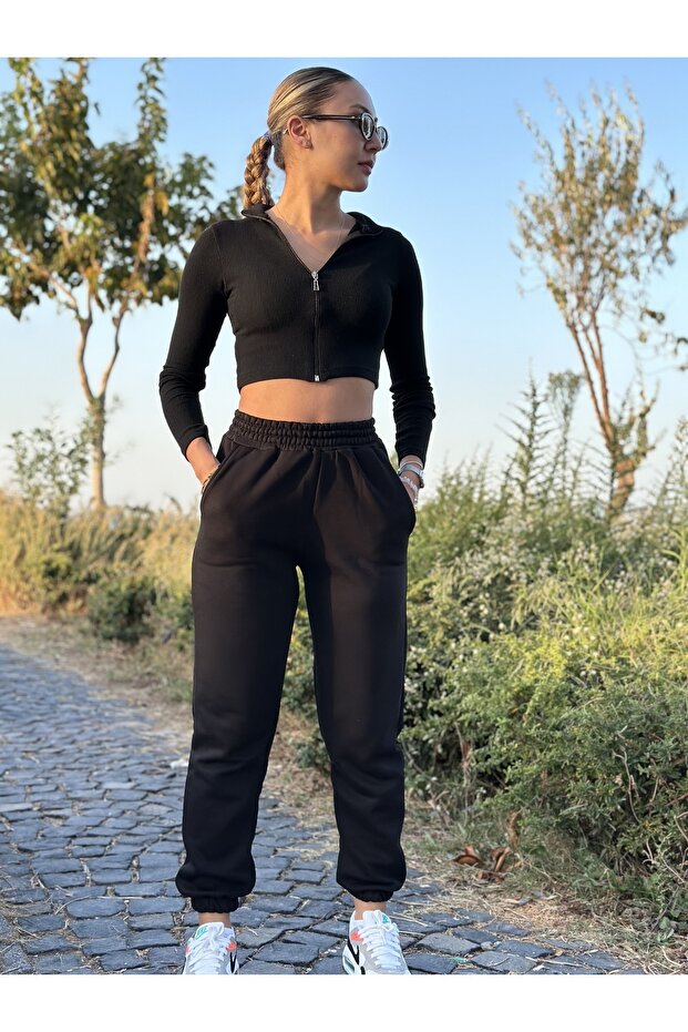 Women's Winter Thick Fleece Lined High Waist Elastic Cuff Basic Jogger Sweatpants