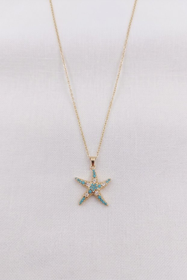 Starfish Model Zircon Stone Gold Color Stainless Steel Women's Necklace