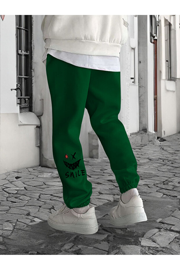 Smile Face Green Jogger Thin Sweatpants