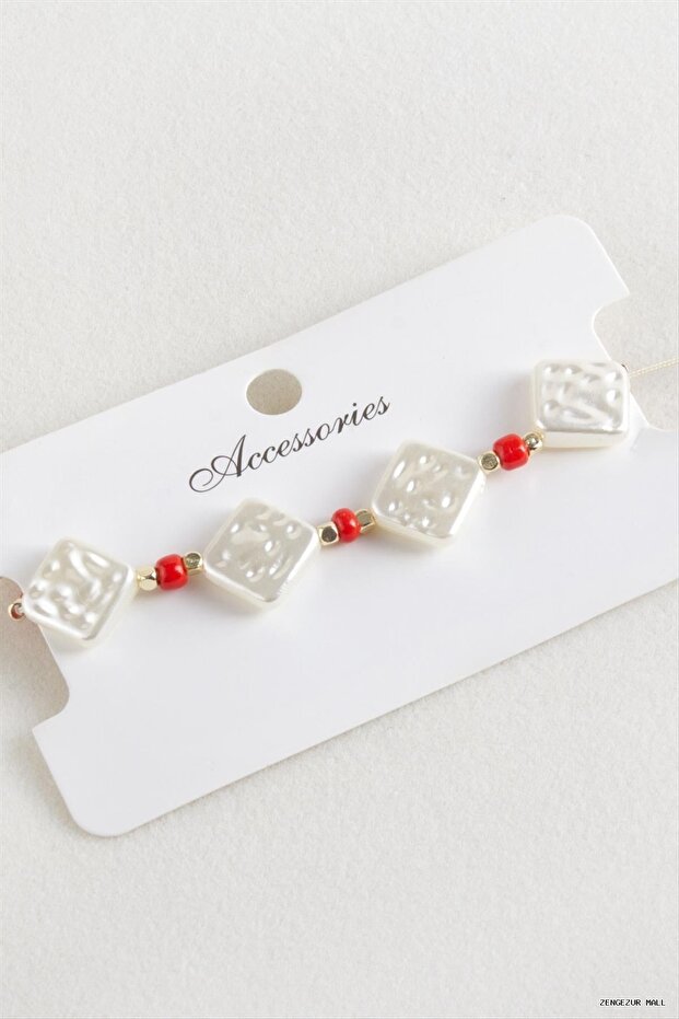 Zngzrmll Baklava Beads Pearl Macrame String (13721) Bracelet Red