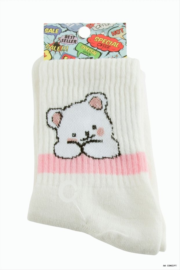 Concepta Teddy Bear College Socks (01816) 8X28 White