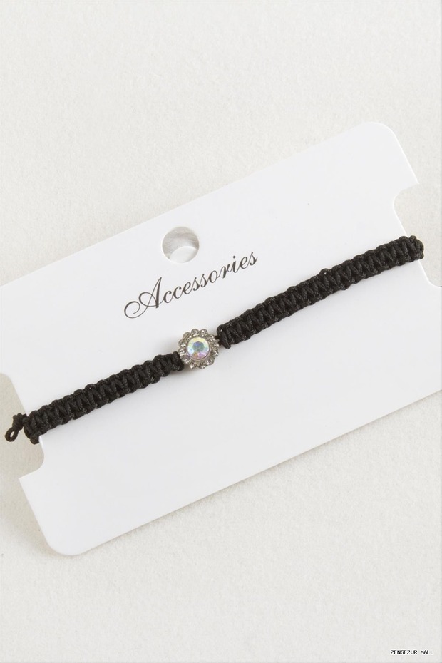 Zngzrmll Flower Stone Macrame Braided Bracelet (13813) Silver Color