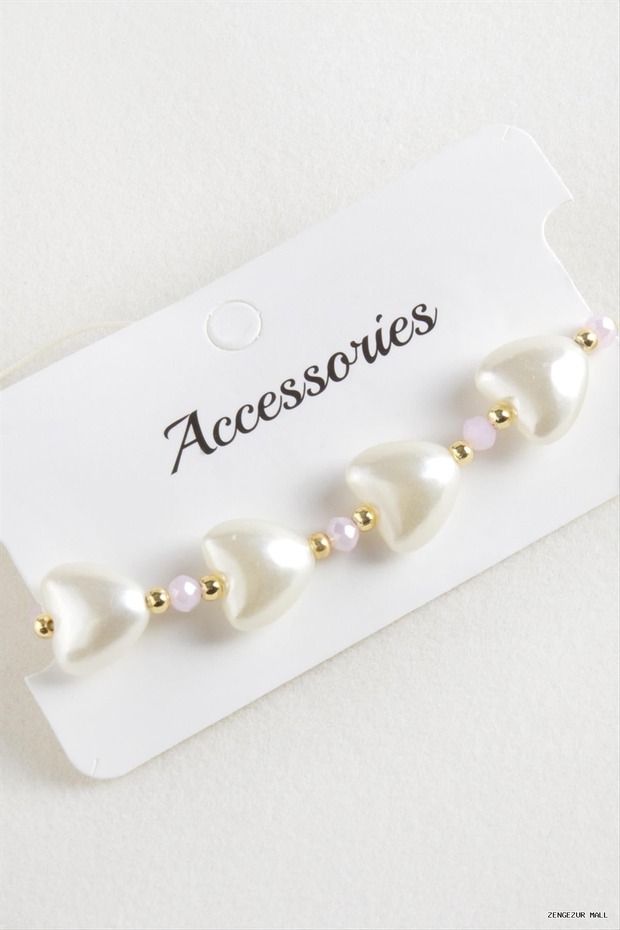 Zngzrmll Heart Pearl Crystal Macrame Rope Bracelet (13708) Pink
