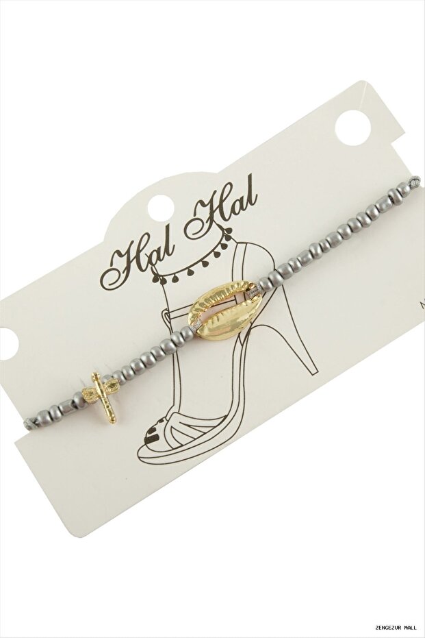 Zngzrmll Yellow Color Sea Shell Beads (24031) Anklet Gray