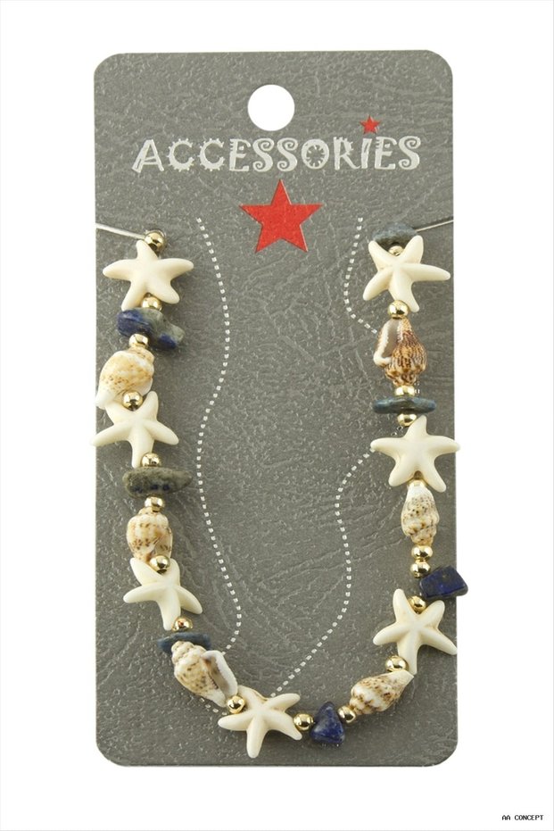 CONCEPTA Starfish, Seashell, Broken Natural Stone (190426) Anklet, Navy Blue