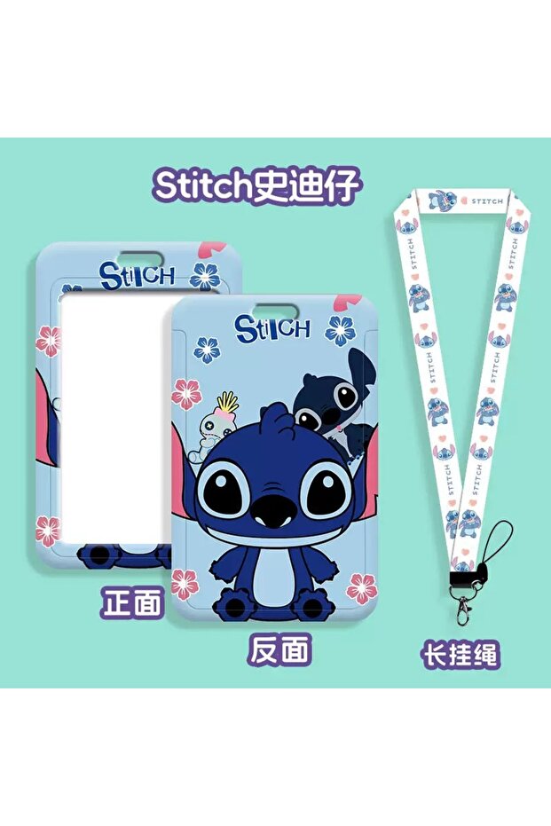Cute Kuala Stitchhh Patterned Blue Neck Strap Lanyard Card Holder Id and Staff Card Holder for School Workplace