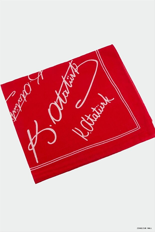 Zngzrmll Ataturk Signature Patterned Bandana (20741) 50X50 Red