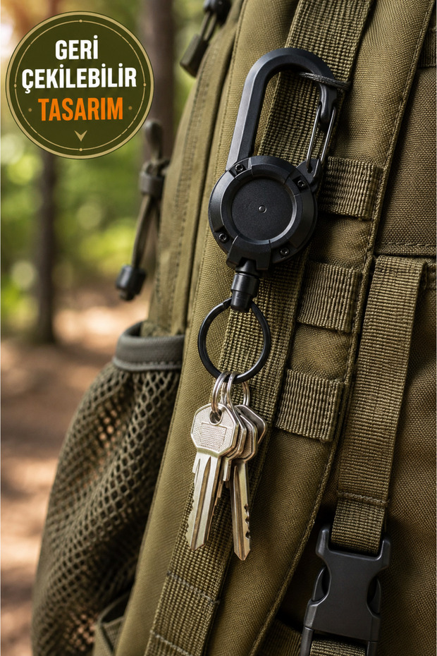 Retractable Automatic Carabiner Keychain with Reel 68 cm Steel Wire Belt Hanger Black