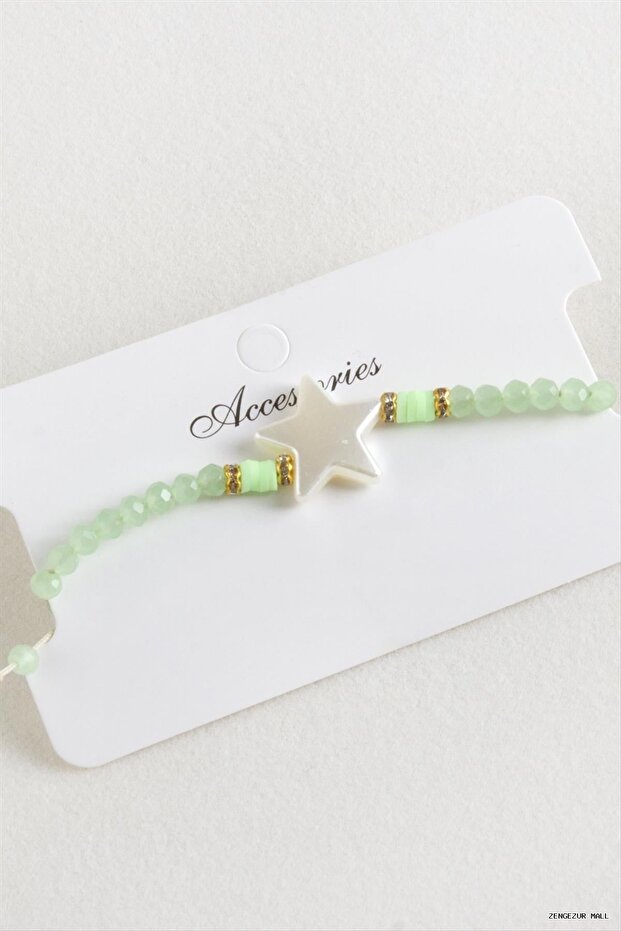 Zngzrmll Star Pearl Crystal Macrame Rope (25958) Bracelet Green