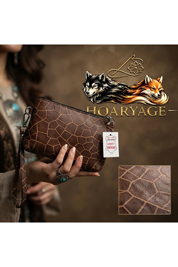 Genuine Lambskin Patterned Design Clutch Handbag with Removable Strap 20X13 cm