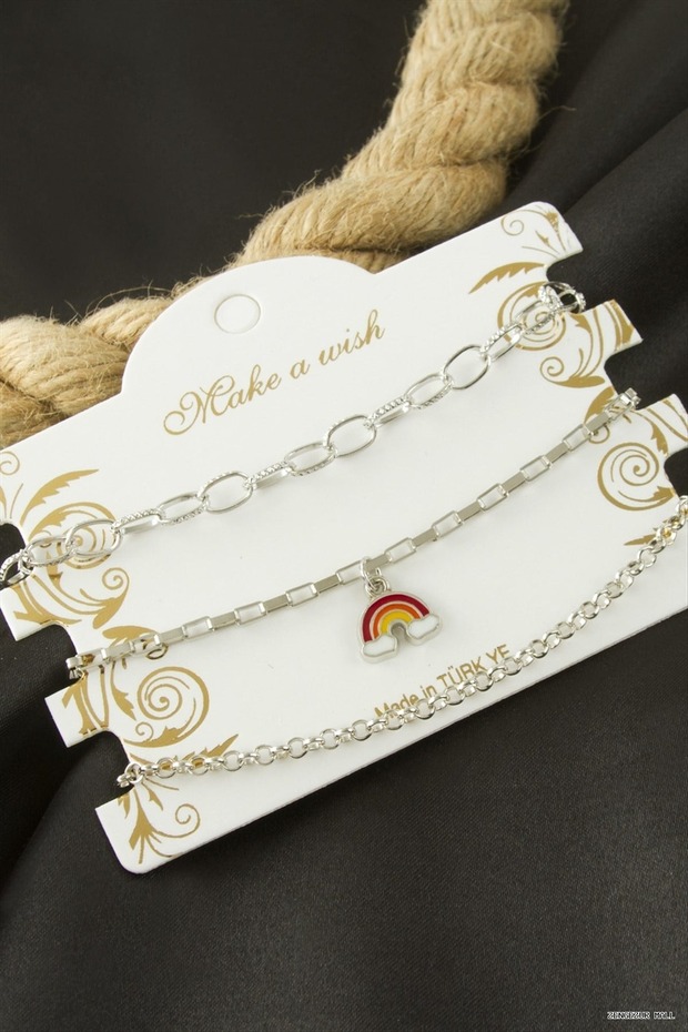 Zngzrmll Rainbow Chain Bracelet 3 Pcs (53538) Silver Color