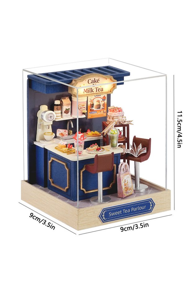 QT-163 with cover Kitten Mini Doll House 3D Puzzle Assembly Model Building Kit Creative Room Bedroom