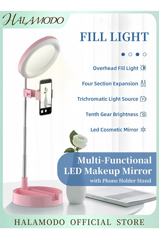 Multipurpose Tripod Desk Lamp With Phone Holder Pink/White/Silver
