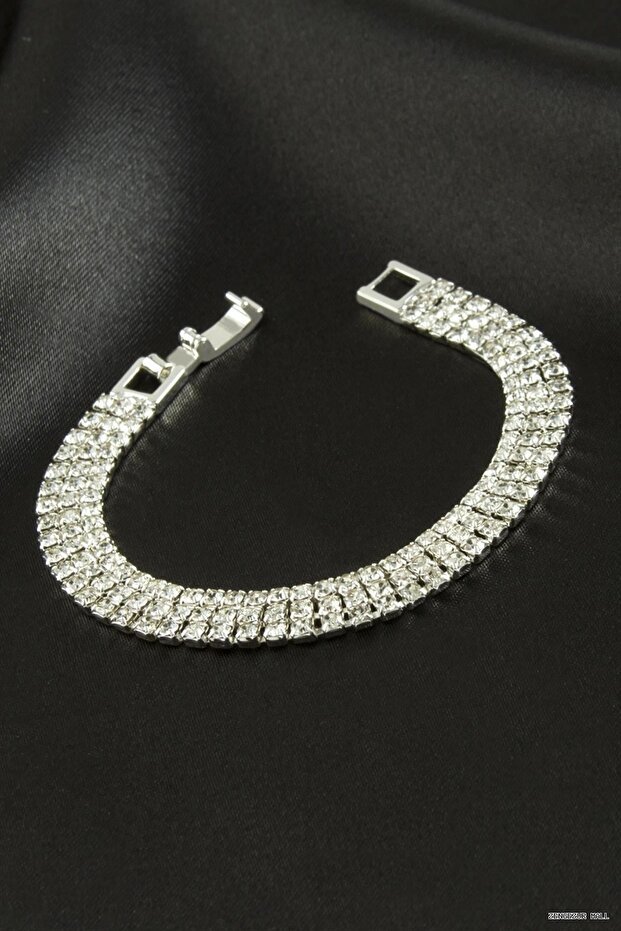 Zngzrmll 3 Row Stone Watercourse Bracelet (60409) Silver Color