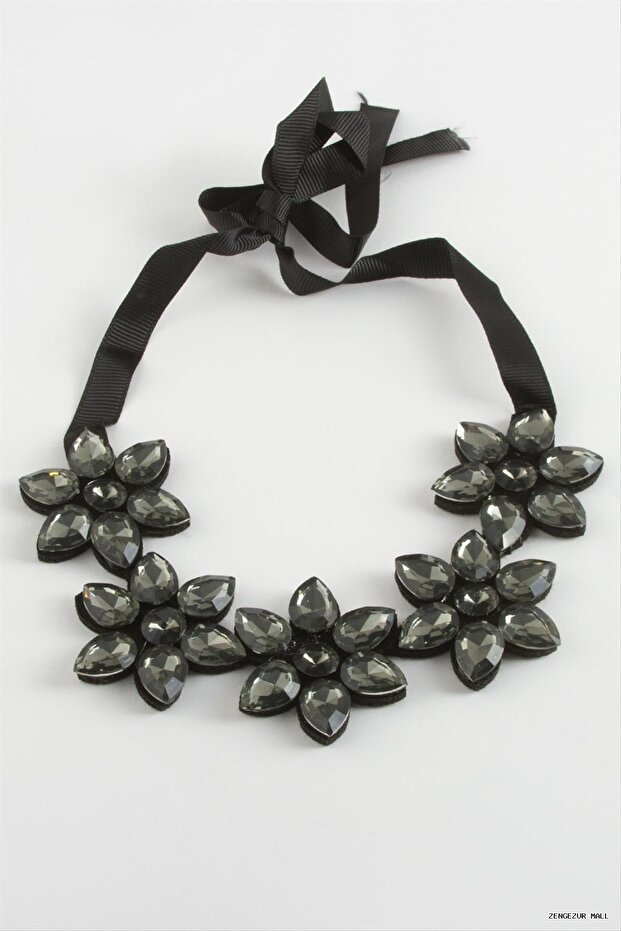 Zngzrmll Floral Stone Collar (60712) Necklace Anthracite