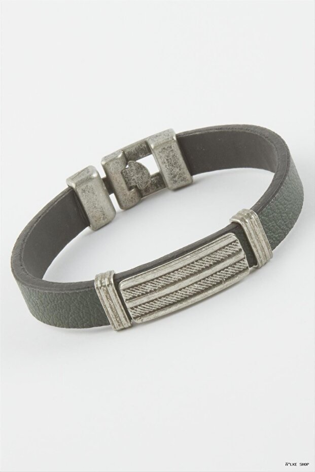 Ilkestor Striped Faux Leather (62849) Bracelet Green