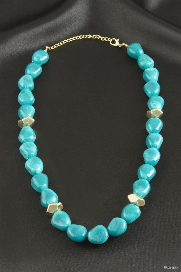Ilkestor Zr Model Oval Plastic Necklace (10204) Petrol Green