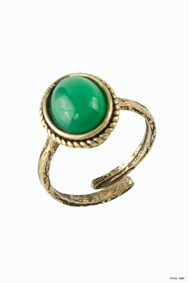 Ilkestor Oval Natural Stone Authentic Ring (60912) Green Agate