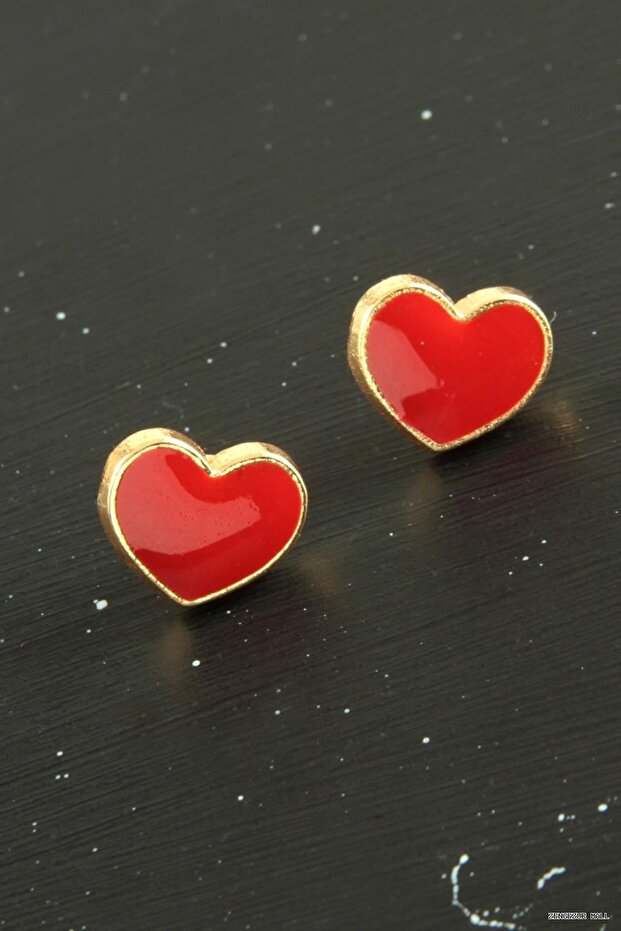 Zngzrmll Heart Enamel Tiny (61350) Earrings Red