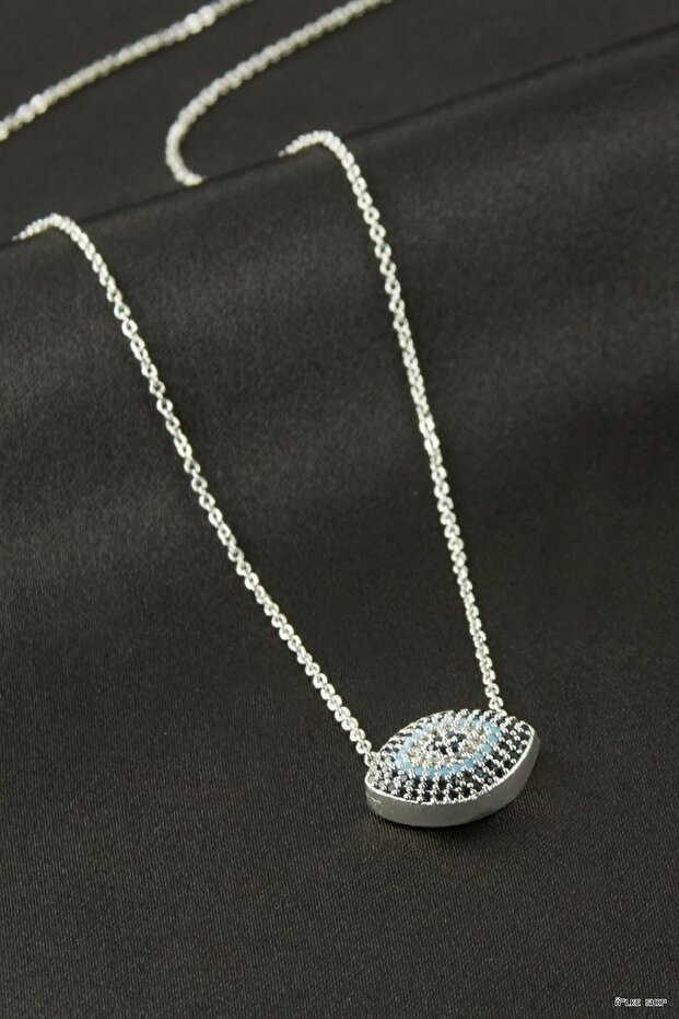Ilkestor Oval Zircon Stone Pendant (70828) Silver Color