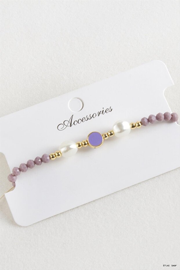 Ilkestor Enamel Pearl Crystal Macrame Cord (64851) Bracelet Lilac