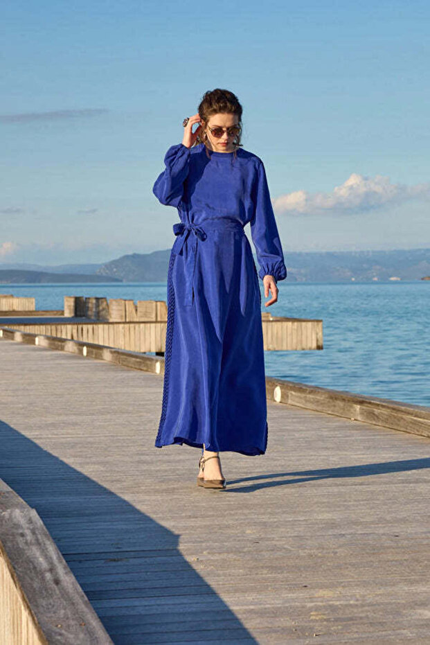 Belted Maxi Dress with Braided Side Detail