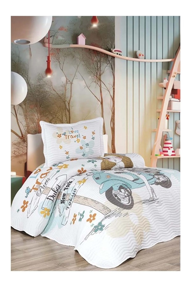 Digital -Traveler Girl V1- Single Quilted Bedspread (175X240)